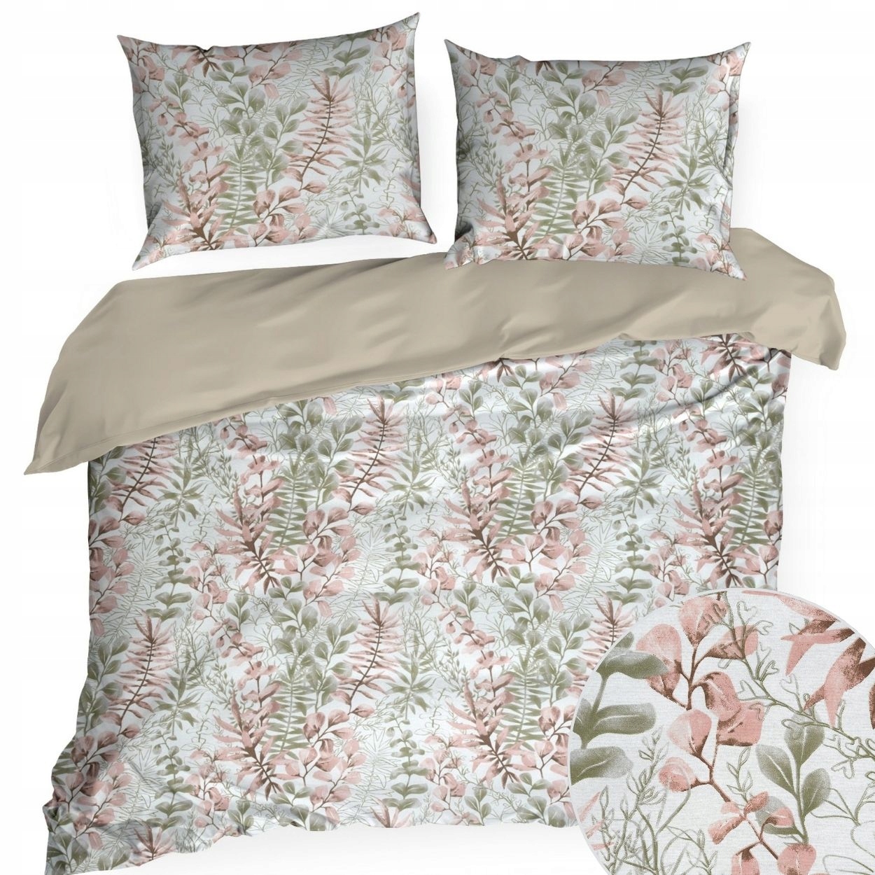 Komplet Pościeli 160x200cm bawełnianej Zestaw wzór liści Pościel róż biel