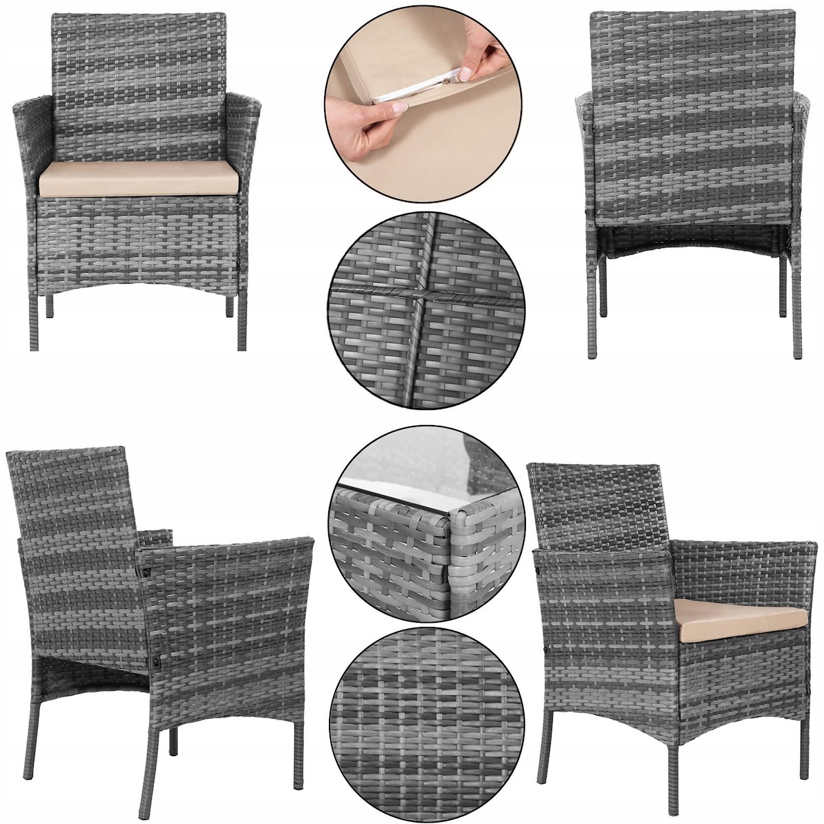 MEBLE OGRODOWE ZESTAW SOFA STOLIK FOTELE RATTANOWE KOMPLET MEBLI NA 5 OSÓB Styl tradycyjny