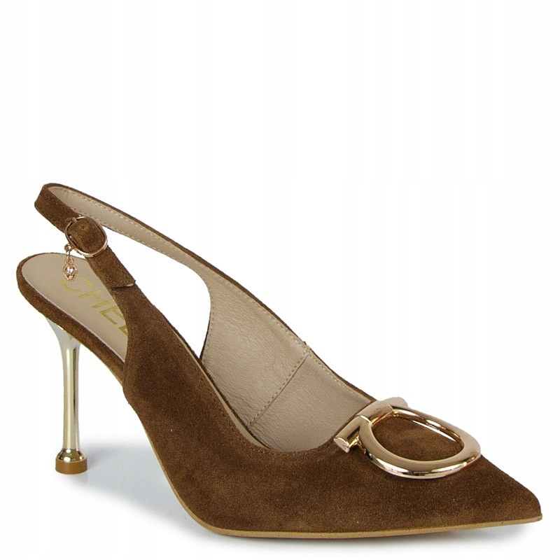 CheBello 5058 Hnědé Kožené Lodičky S Ozdobou 39