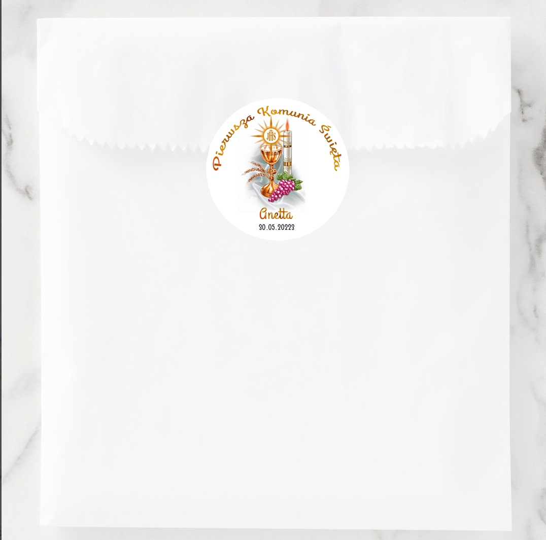 NAKLEJKI Pierwsza Komunia Święta 24 szt 4,5 cm personalizowane wzory Wysokość produktu 4.5 cm