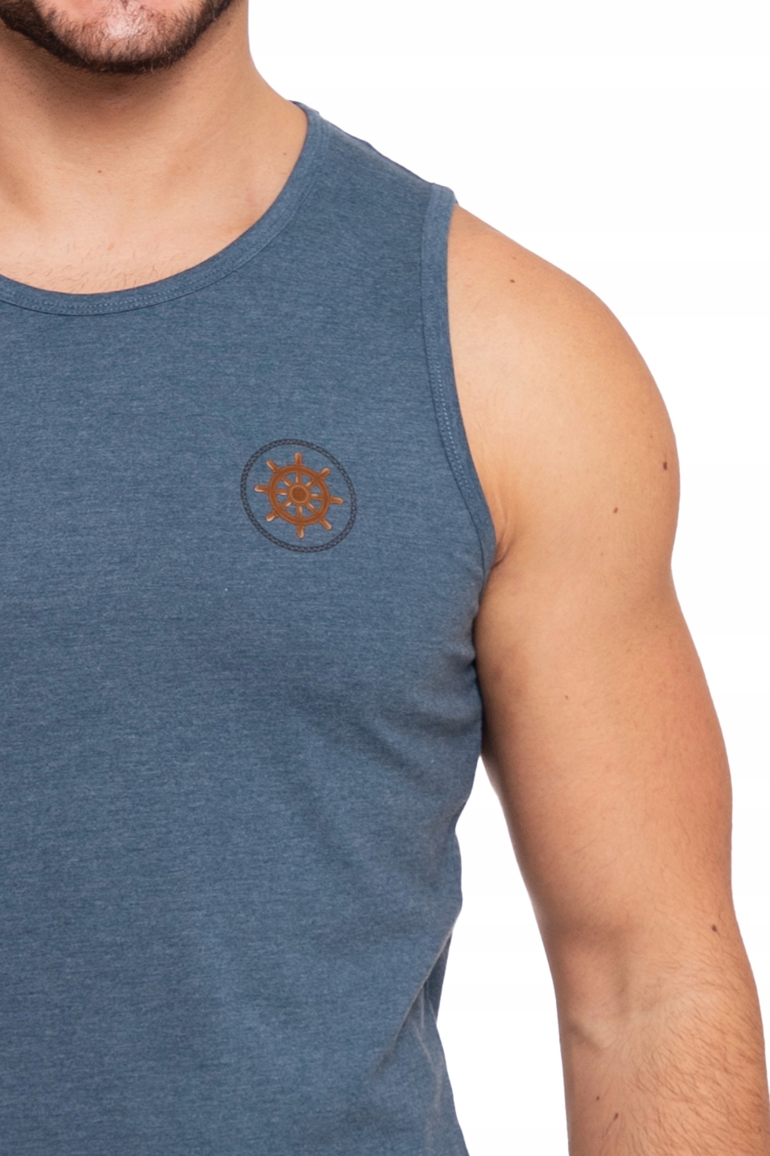 KOSZULKA NA RAMIĄCZKACH MĘSKA BEZRĘKAWNIK NA LATO MORAJ NIEBIESKI R.L Kolor niebieski