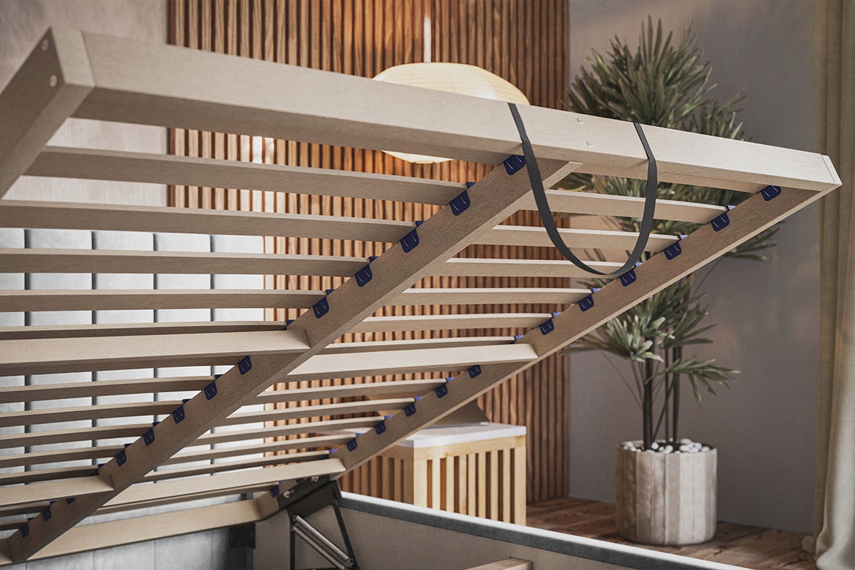 Łóżko tapicerowane Slim 9 140x200 stelaż pojemnik Szerokość mebla 148 cm