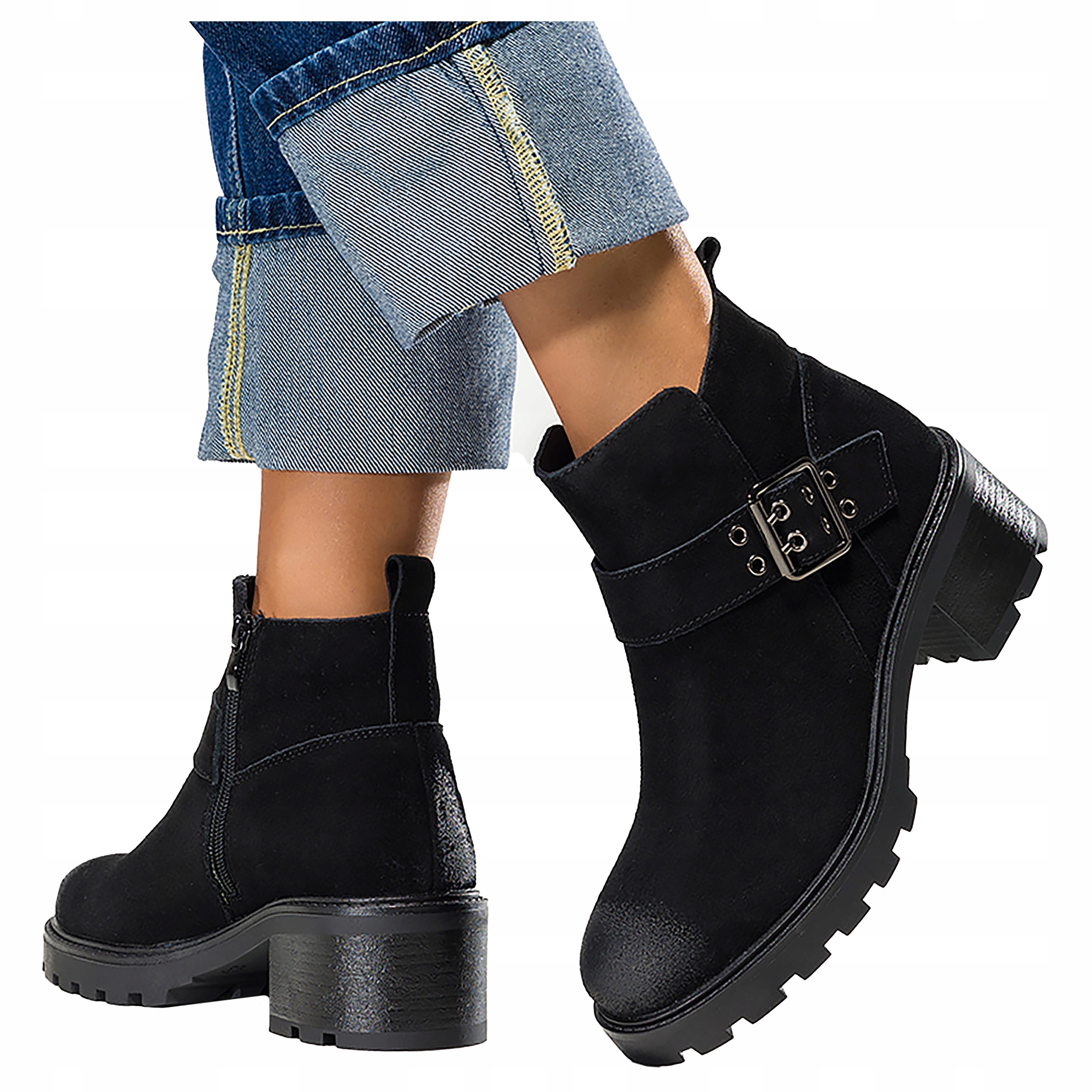 Kotníkové Boty Kožené Dámské Černé Na Běžícím Pásku Pásek S Přezkou vel. 37