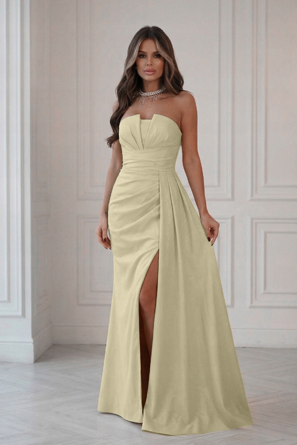 Jednoduchá korzetová Šaty s geometrickým výstřihem 342-14 žlutá