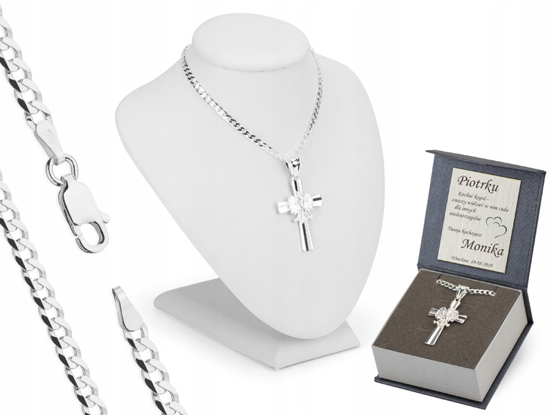 Stříbrný Řetízek Pancr 55 cm s Křížem Gravírování