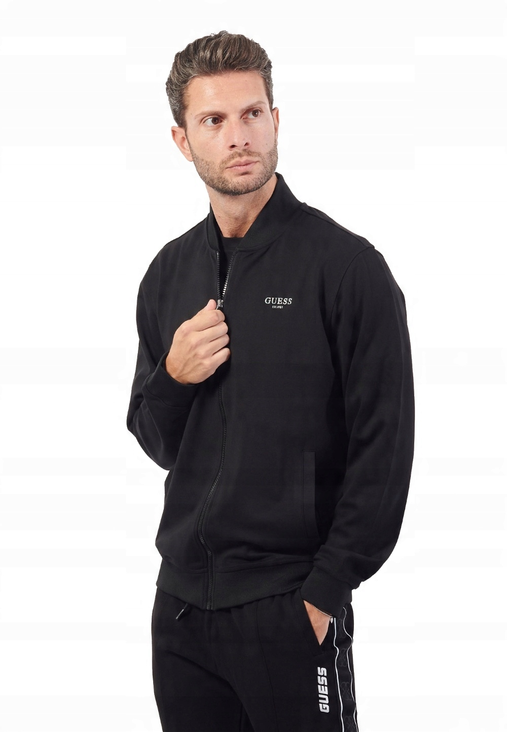 Pánská Rozepínací Mikina Bez Kapuce Na Zip Stojáček Svetr Módní Guess XL