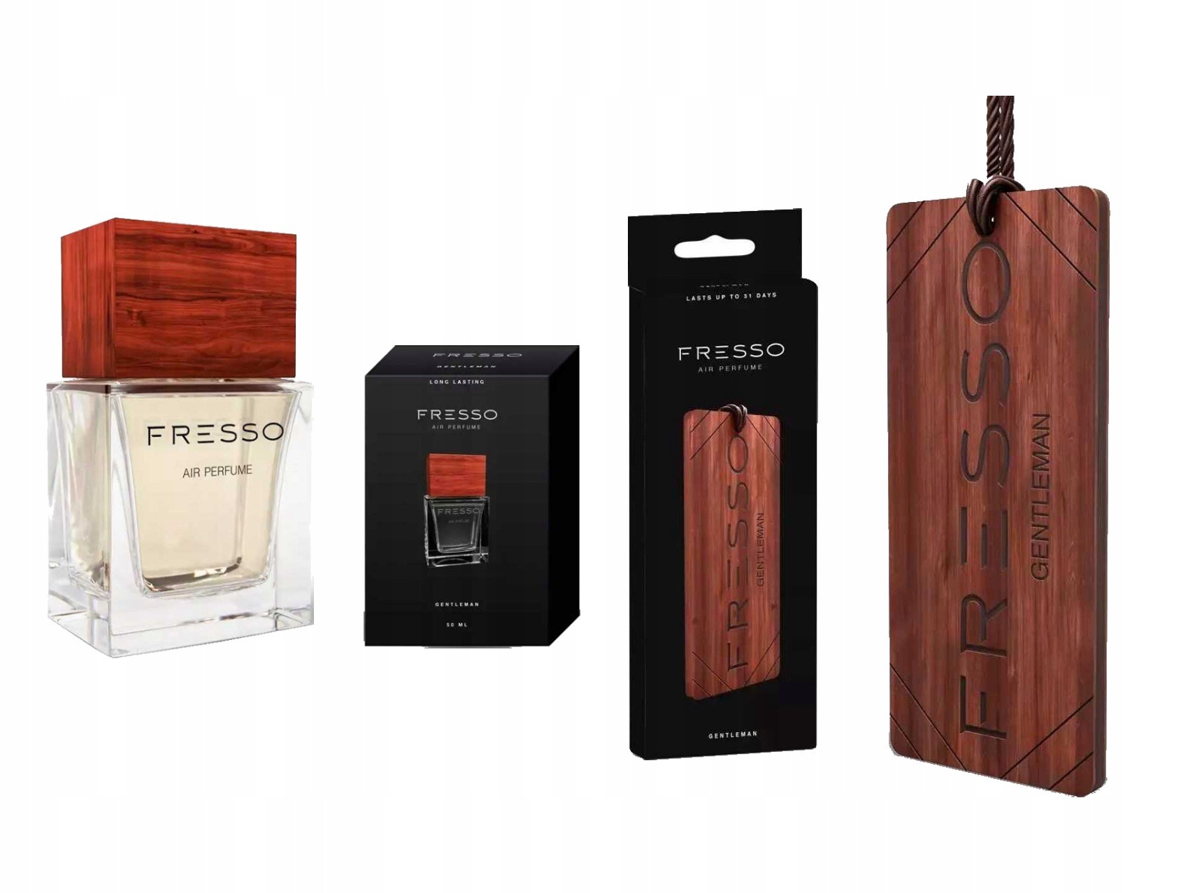 Zestaw Fresso Gentleman drewniana zawieszka zapachowa perfumy
