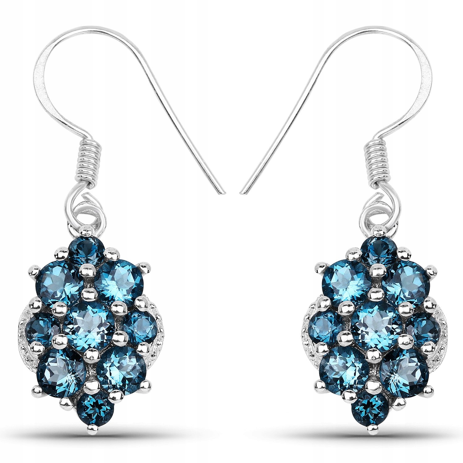 Srebrne Kolczyki Wiszące Topaz London Blue