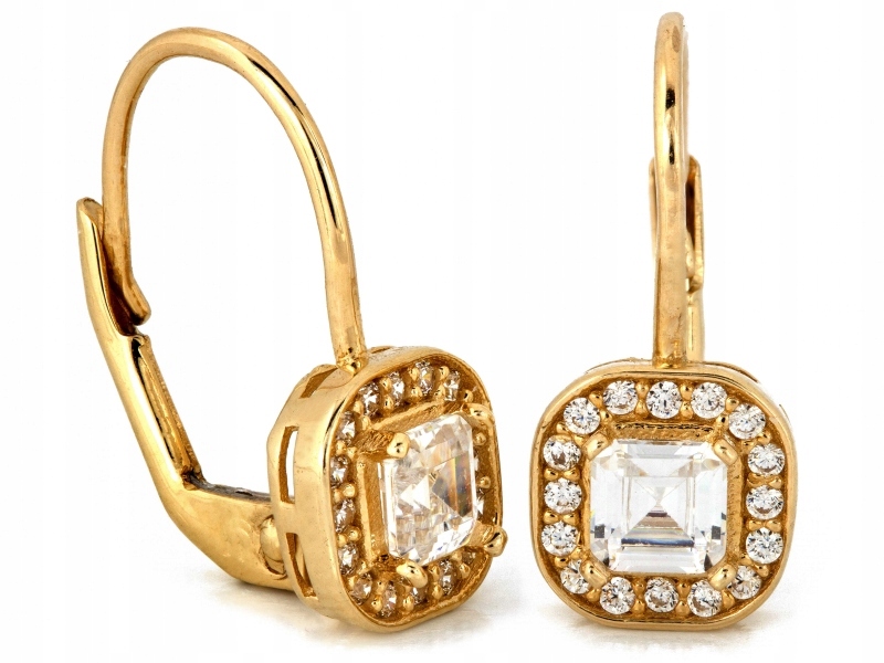 Zlaté náušnice 585 s čtvercovým lesklým zirkonem