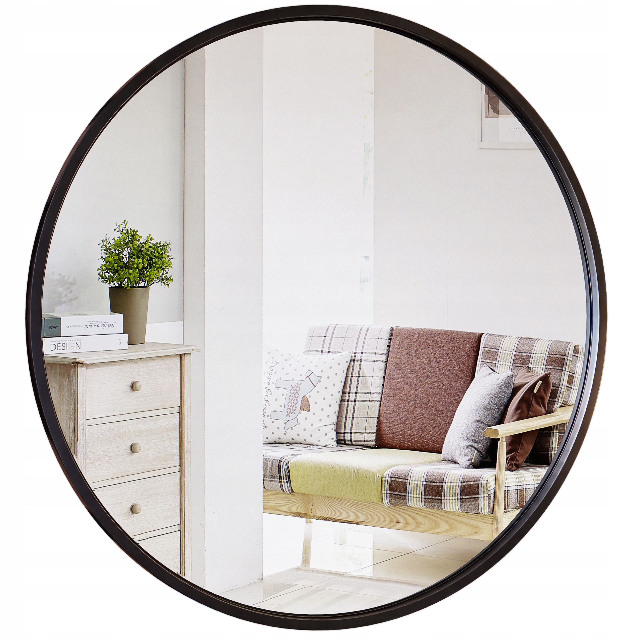 LUSTRO OKRĄGŁE ŚREDNICA 80 CM W ALUMINIOWEJ CZARNEJ RAMIE LOFT