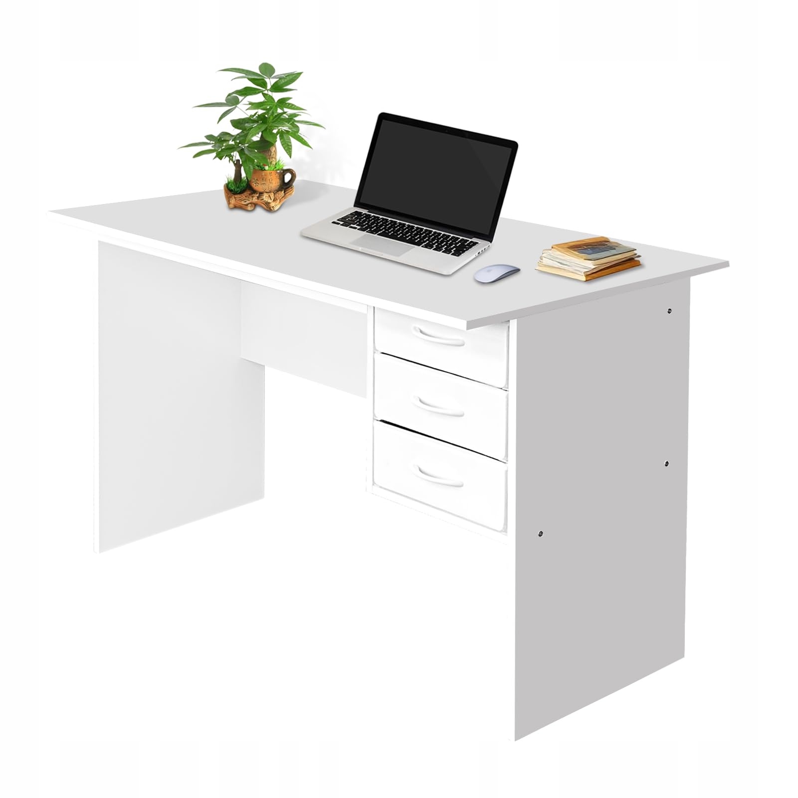 Písací stôl Qlly D 120x59 cm 3 zásuvky drevo biely stabilný