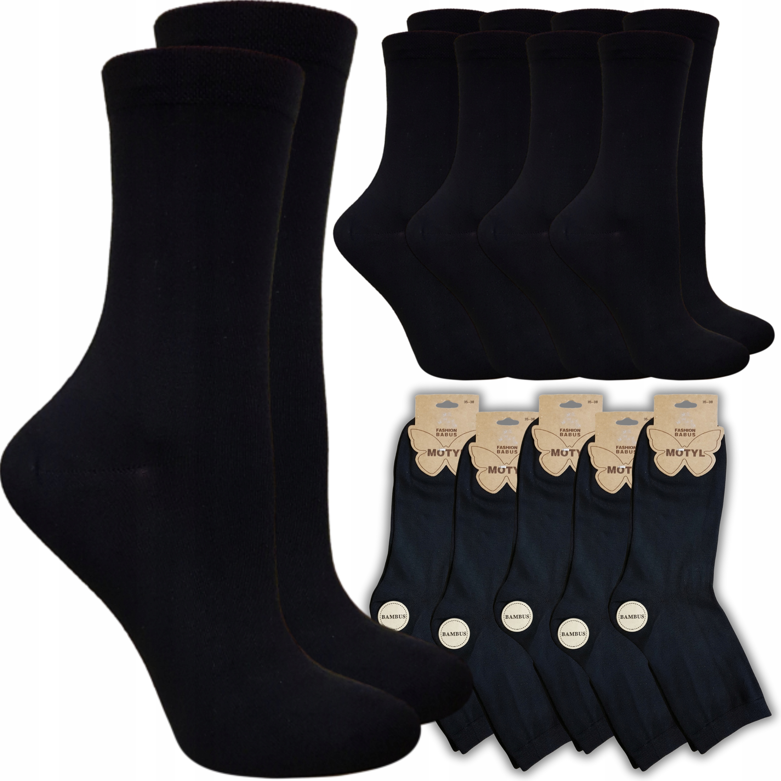 5 X SKARPETY DAMSKIE SKARPETKI BAMBUSOWE CZARNE BAMBUS 35/38