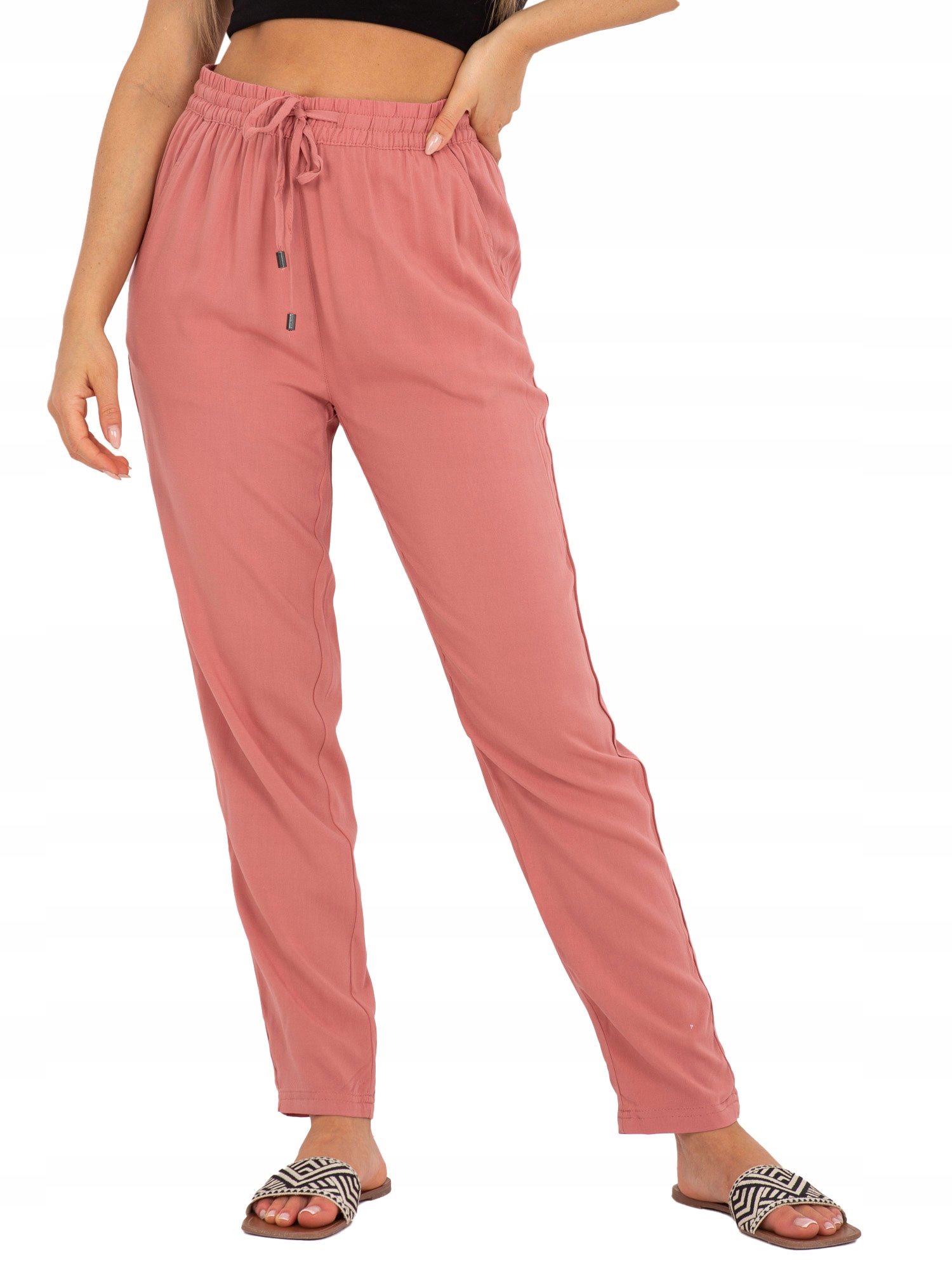 

Materiałowe Spodnie Damskie proste na lato - L