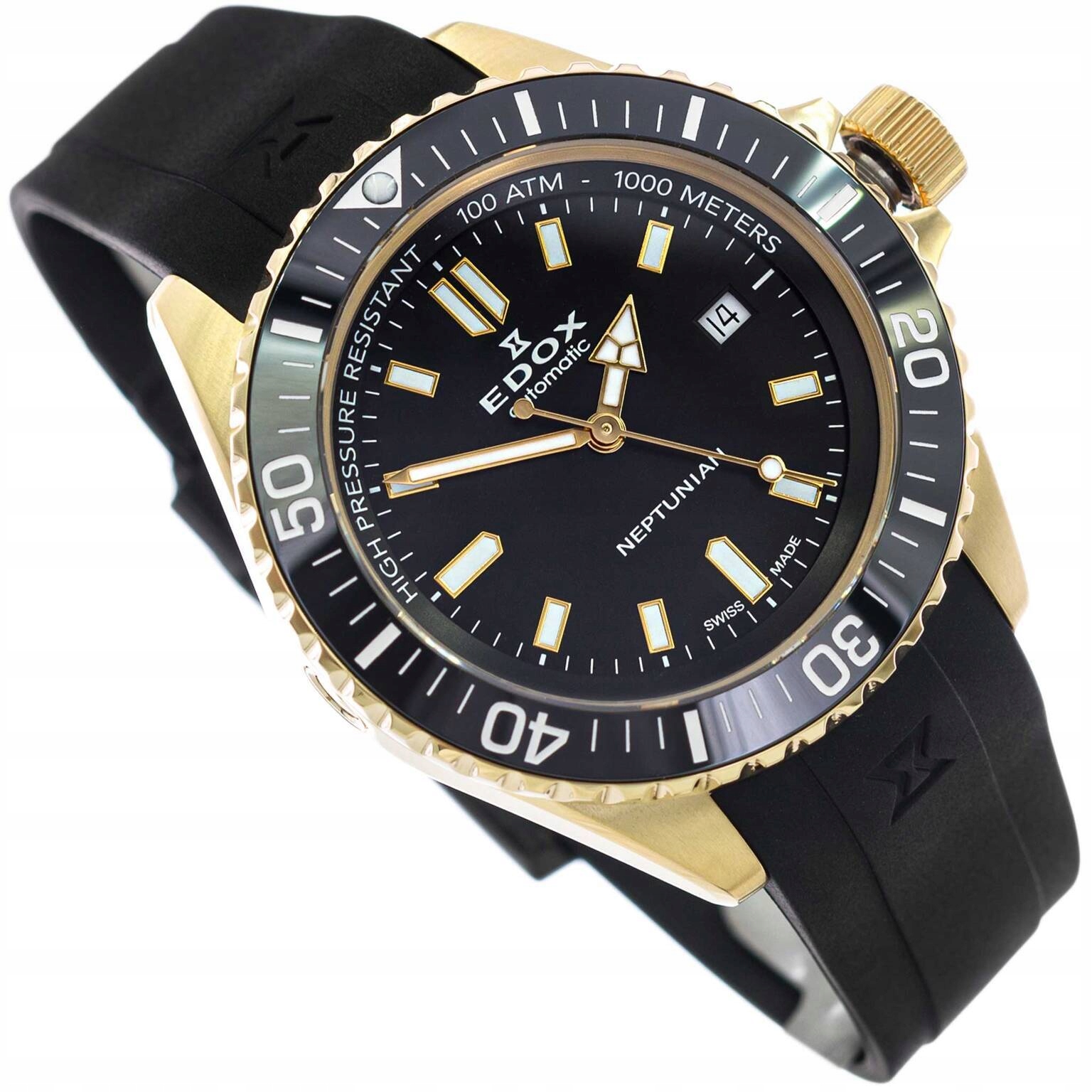 Pánské Hodinky Edox 80120 37 Jca Nid Neptunian Automatic Černé Na Řemínku