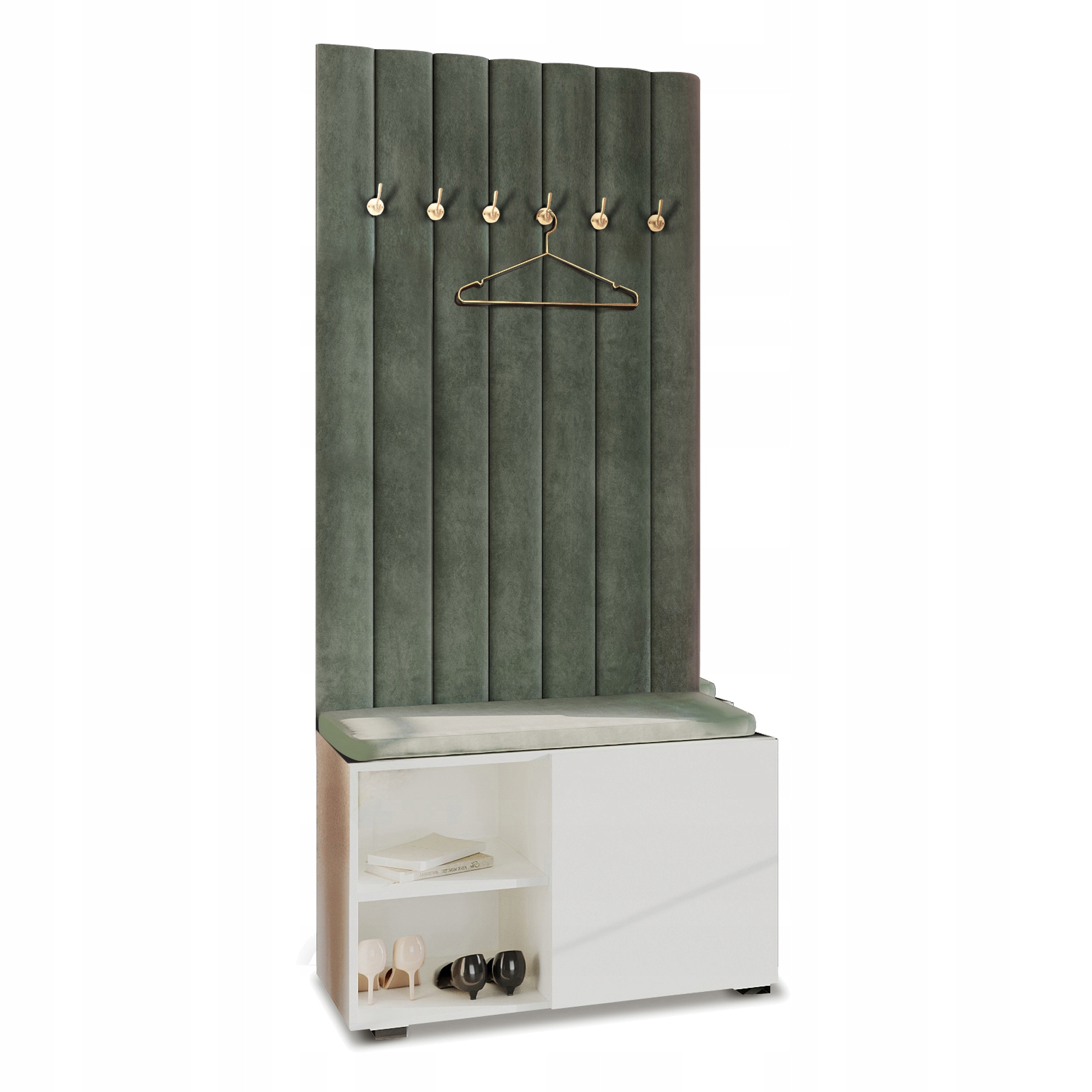 Šatní skříň do předsíně, věšák, čalouněné sedadlo Aria, bílá Pto 33