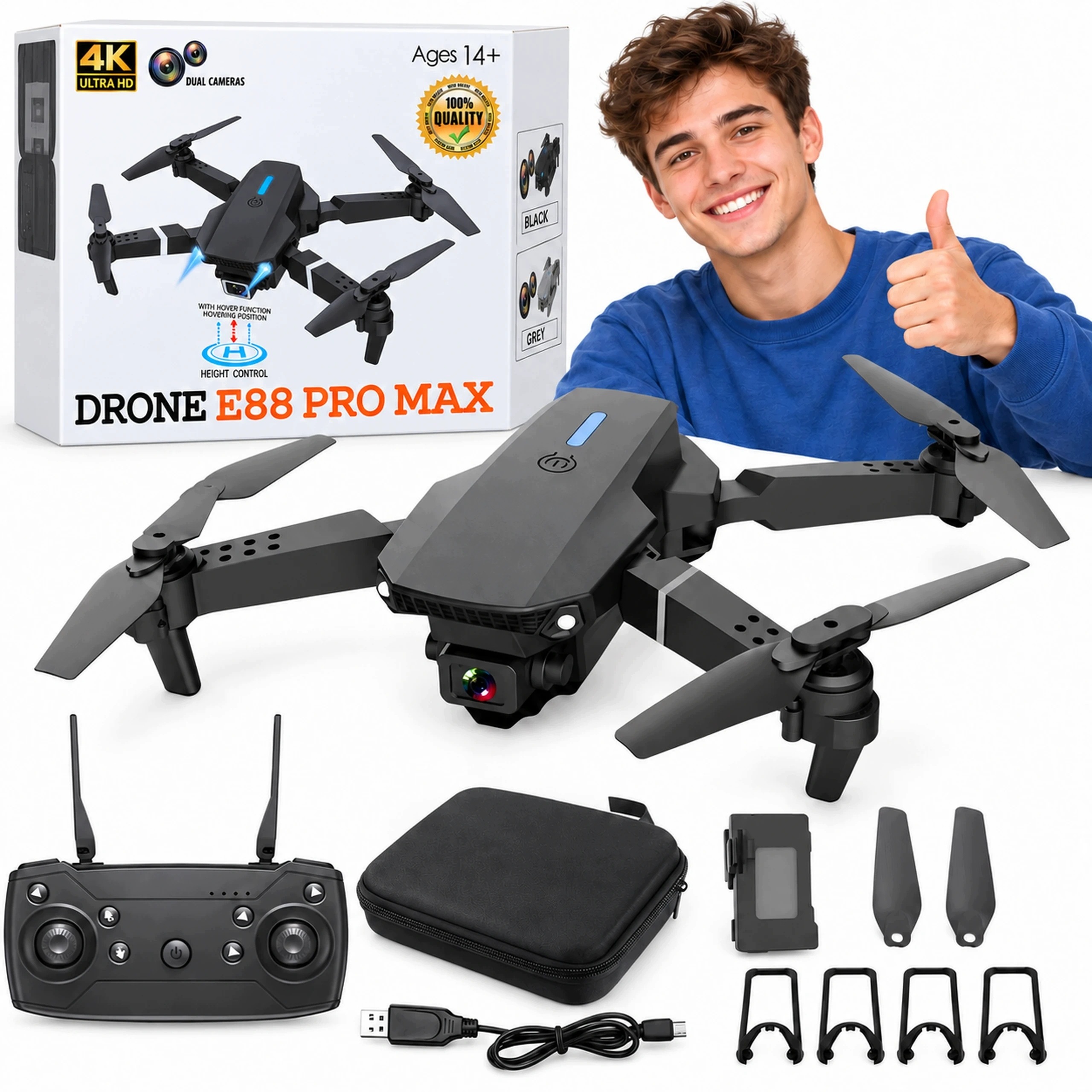 Dron E88 Pro Max Kamera Hd Dálkově Ovládaná Wi-fi Dosah Až 100 M 3D Pohled