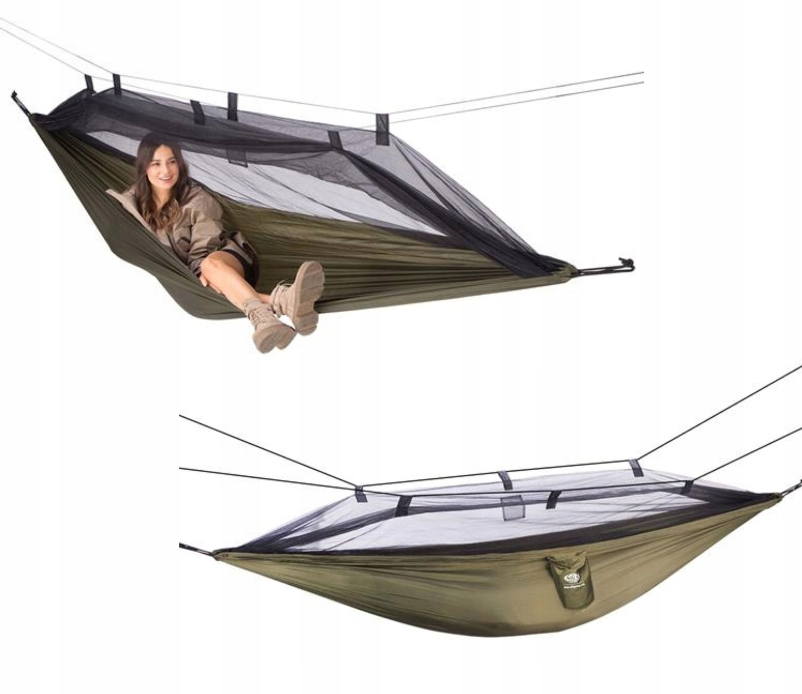 Hamak z moskitierą zielony Nils Camp odcienie zieleni 180 kg 278 x 138