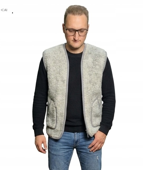 Pánská vlněná vesta 100% přírodní ovčí vlna šedá/popel teplá 2XL