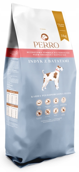 Perro Bezzbożowa Karma Z Indykiem I Batatami Dla Psów Średnich I Dużych 3kg