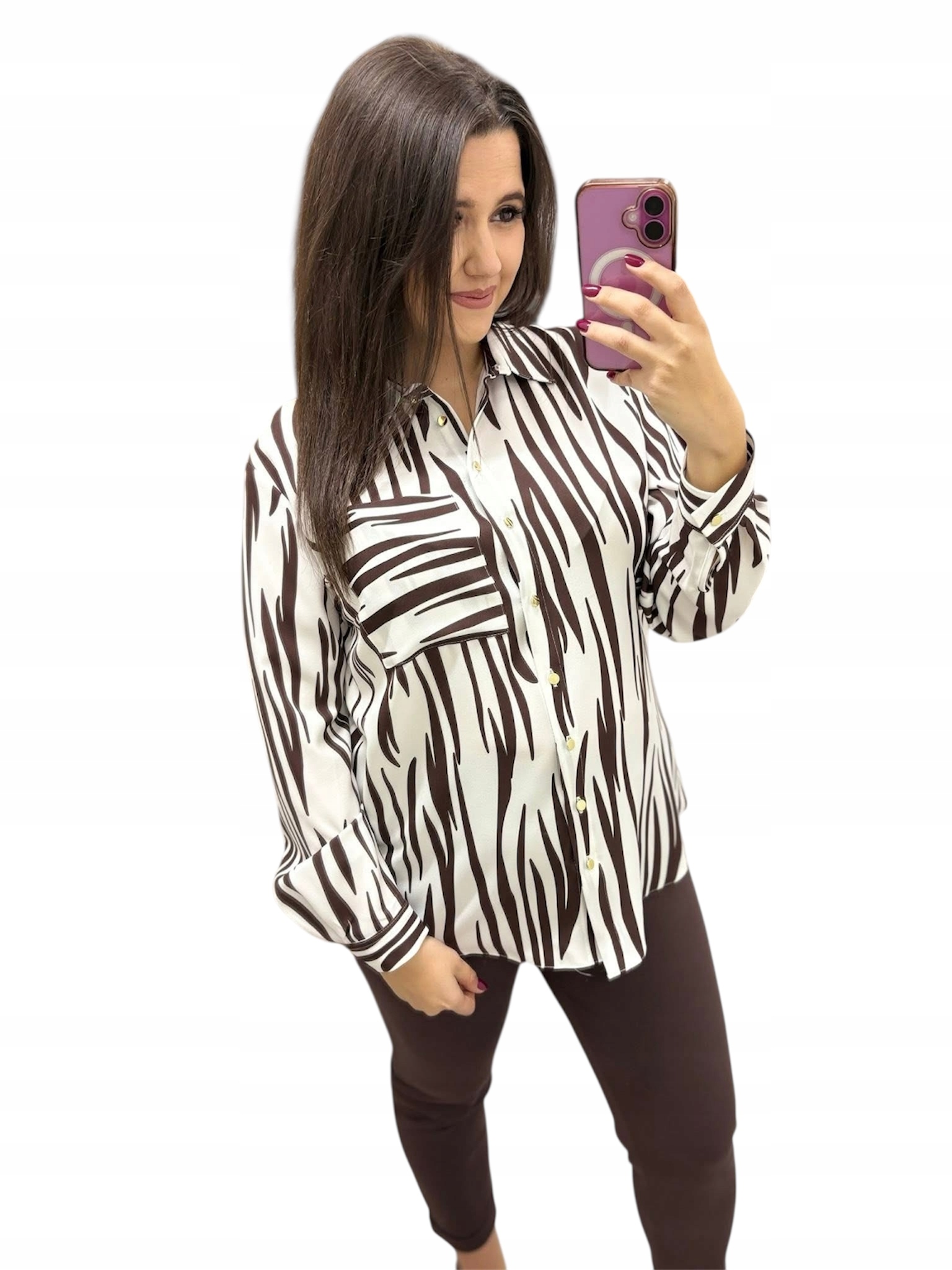 Elegantní košile Plus Size s čokoládovými pruhy, velikost 40