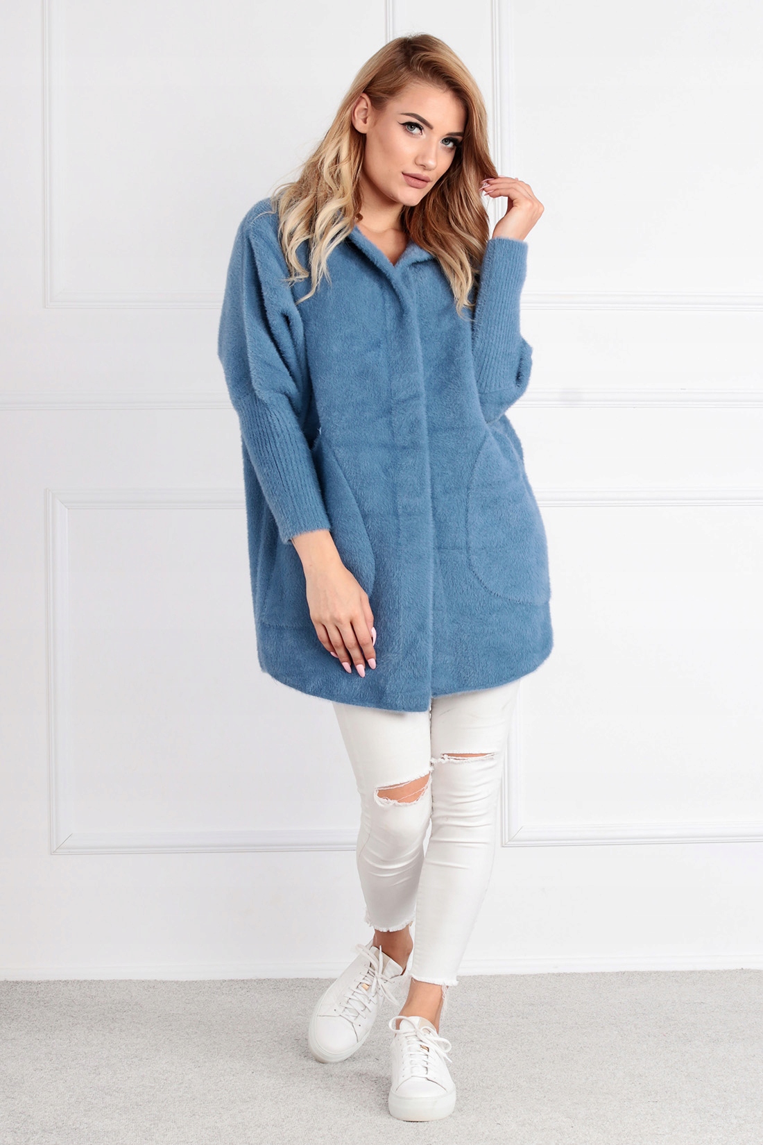 ALPAKA DAMSKA PŁASZCZ KURTKA SWETER CIEPŁA DŁUGA KAPTUR NAPY JEANSOWY 1946 Kod producenta SWETER 1946 JEANSOWY