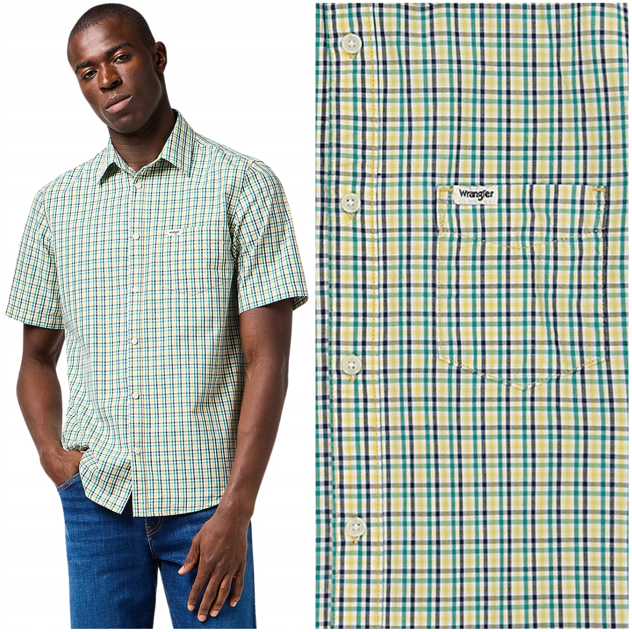 Wrangler 1 Pkt Shirt Green Multi bavlněná košile s krátkým rukávem, velikost M