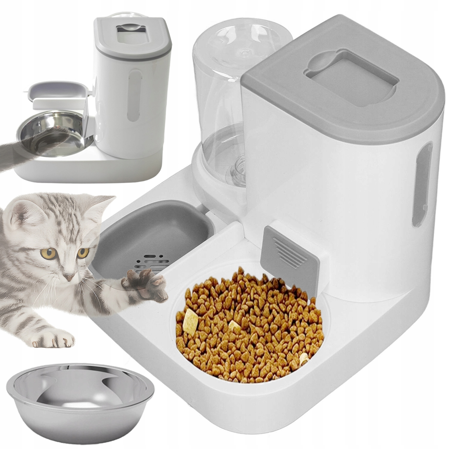 Levně Dávkovač Krmiva Pro Psa Kočku 2V1 Automatická Napáječka 2,2 L 1 L
