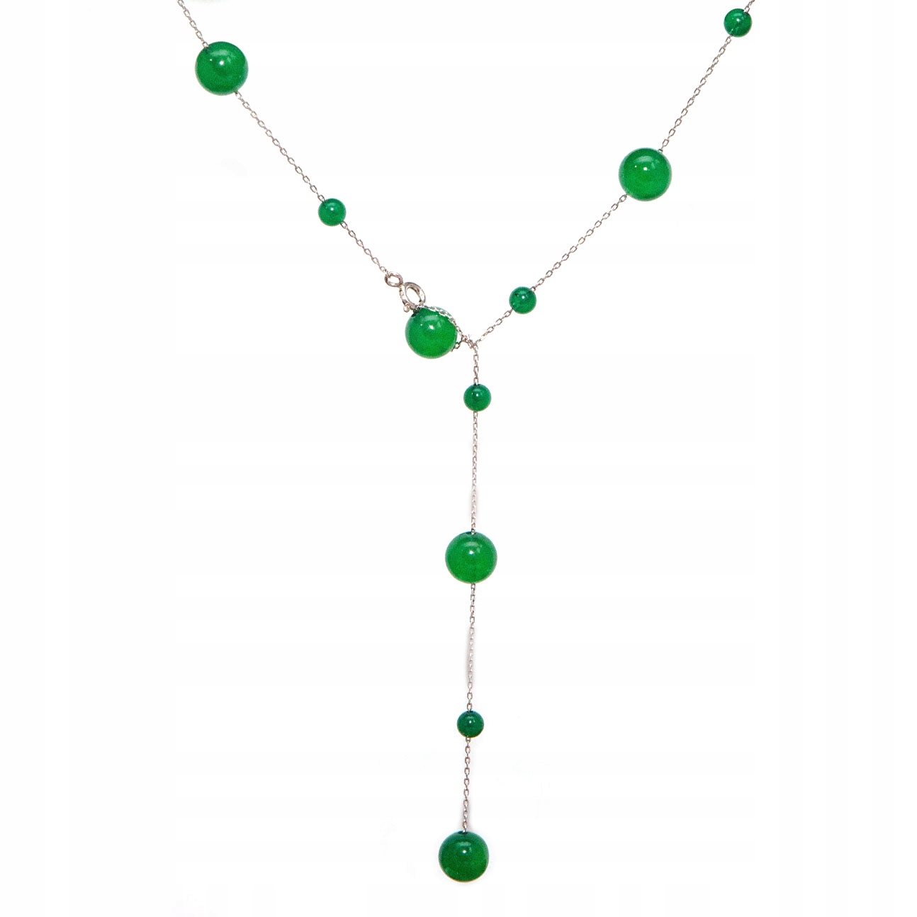 Stříbrný náhrdelník s kravatou stříbro 925 přírodní kameny achát zelený