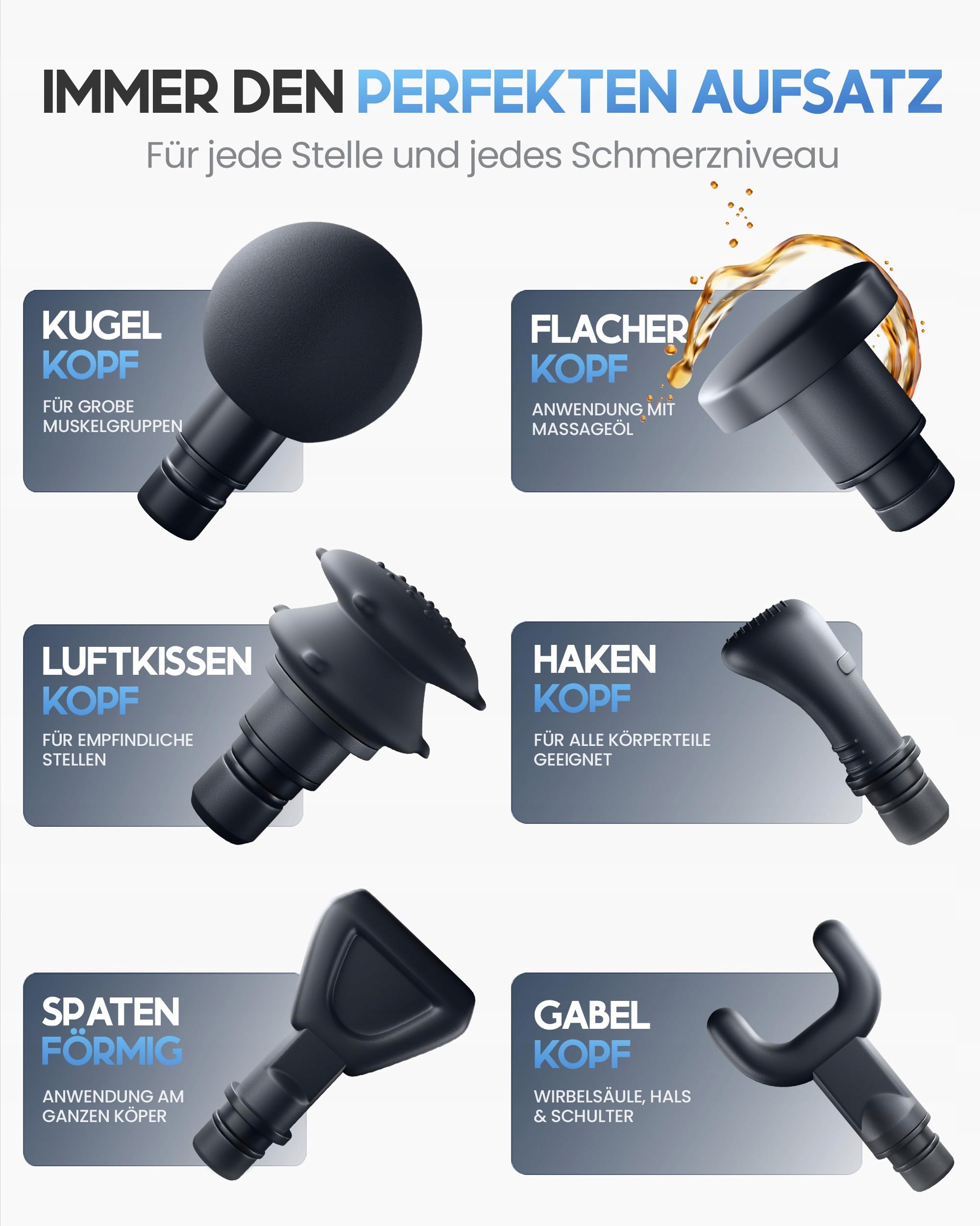 HELDENWERK Pistolet Do Masażu 6 Główki 3200 U/min USB-C Czarny — miniatura 2