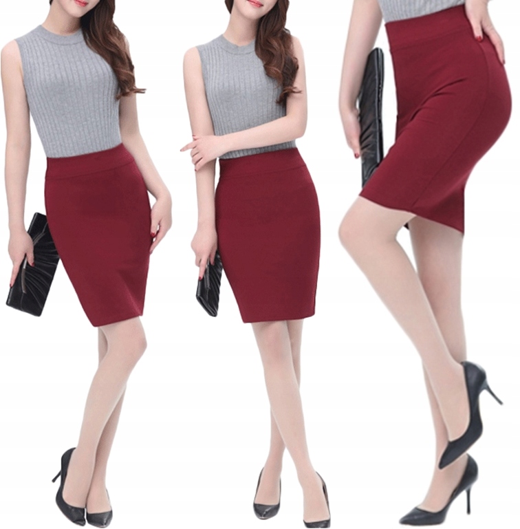 

Spódnica Bordowa dzianina tuba Ołówkowa midi XXL