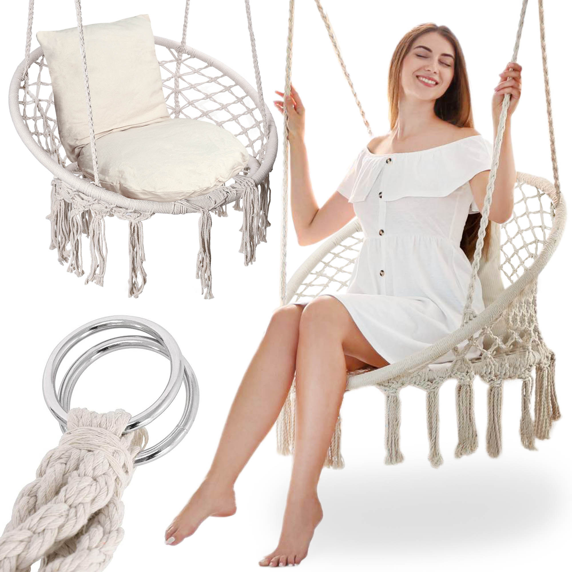 FOTEL WISZĄCY BOCIANIE GNIAZDO HUŚTAWKA OGRODOWA Z PODUSZKĄ DO DOMU OGRODU