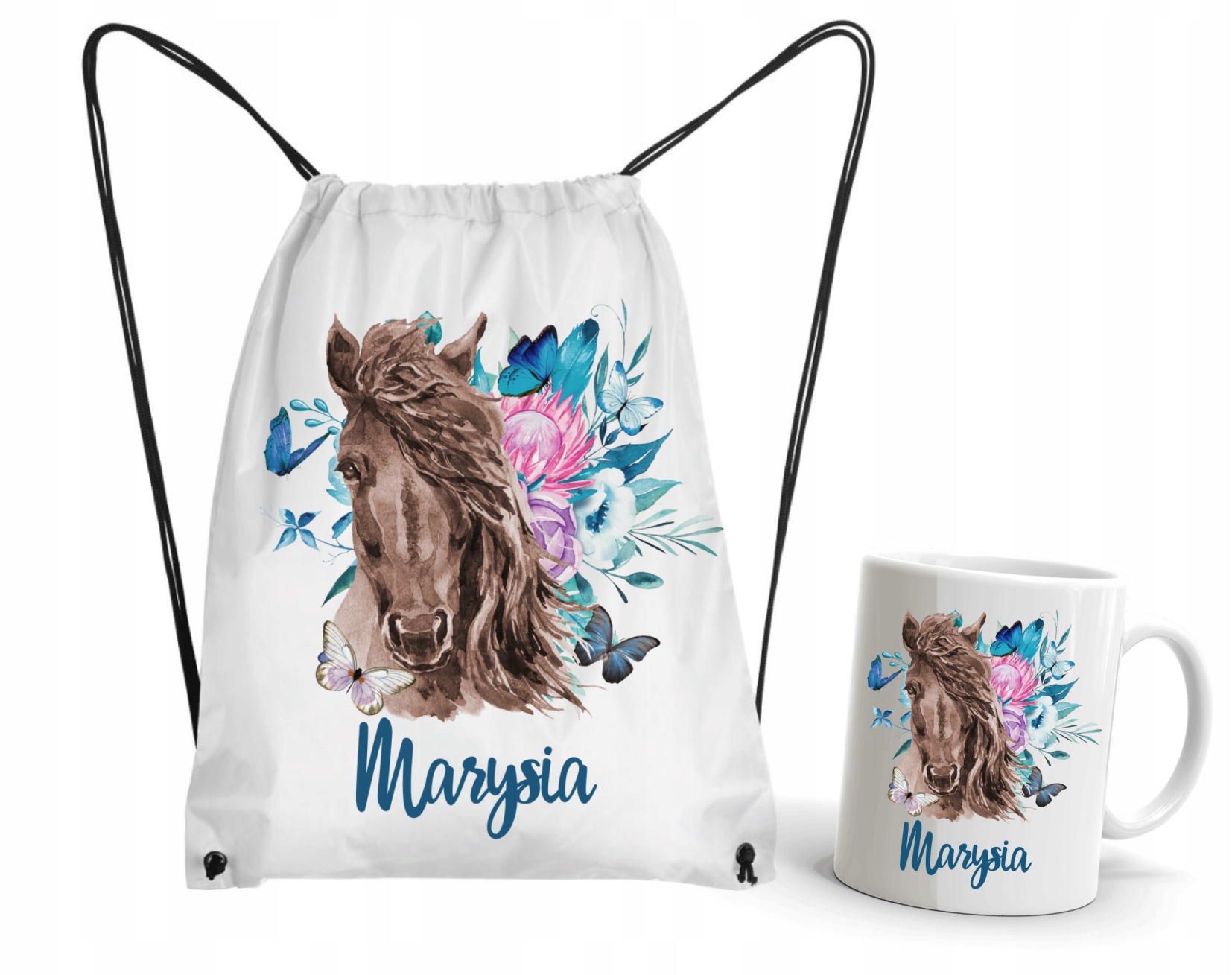 

Zestaw Worek kubek z motywem Konia imię dziecka