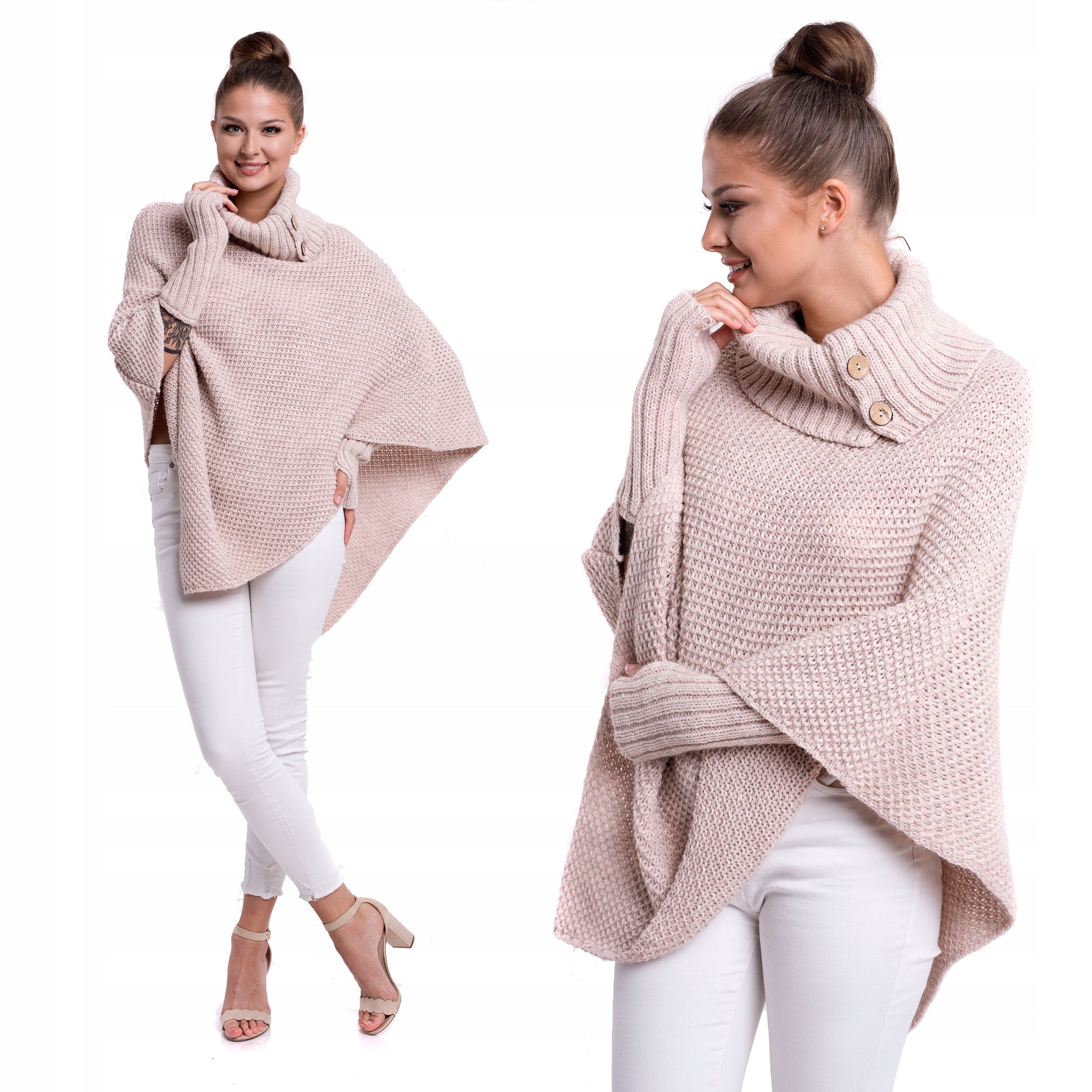 FELICIA_MIĘSISTE PONCHO ROZPINANY GOLF RĘKAWKI Kolor niebieski