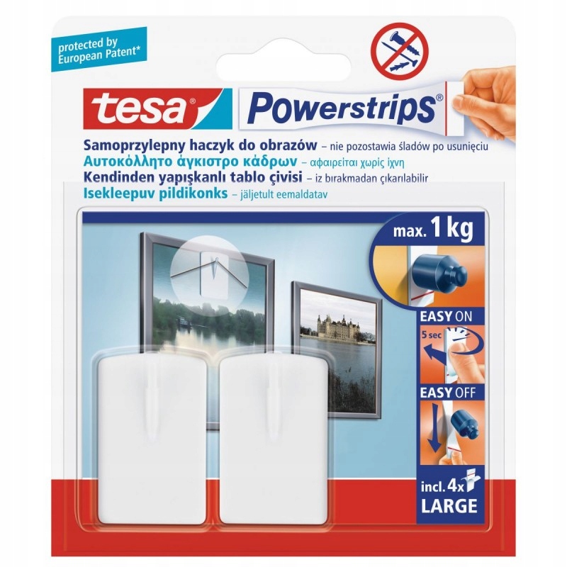 Haczyki samoprzylepne do obrazów tesa POWERSTRIPS białe