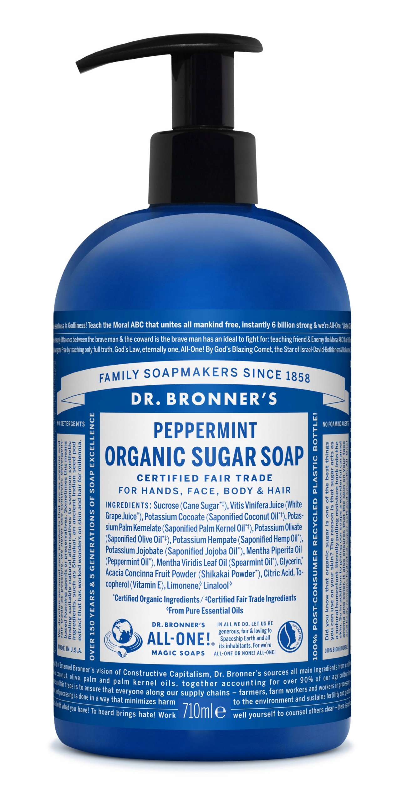 Dr. Bronner's Bio Cukrové Mýdlo Máta Peprná 710 ML