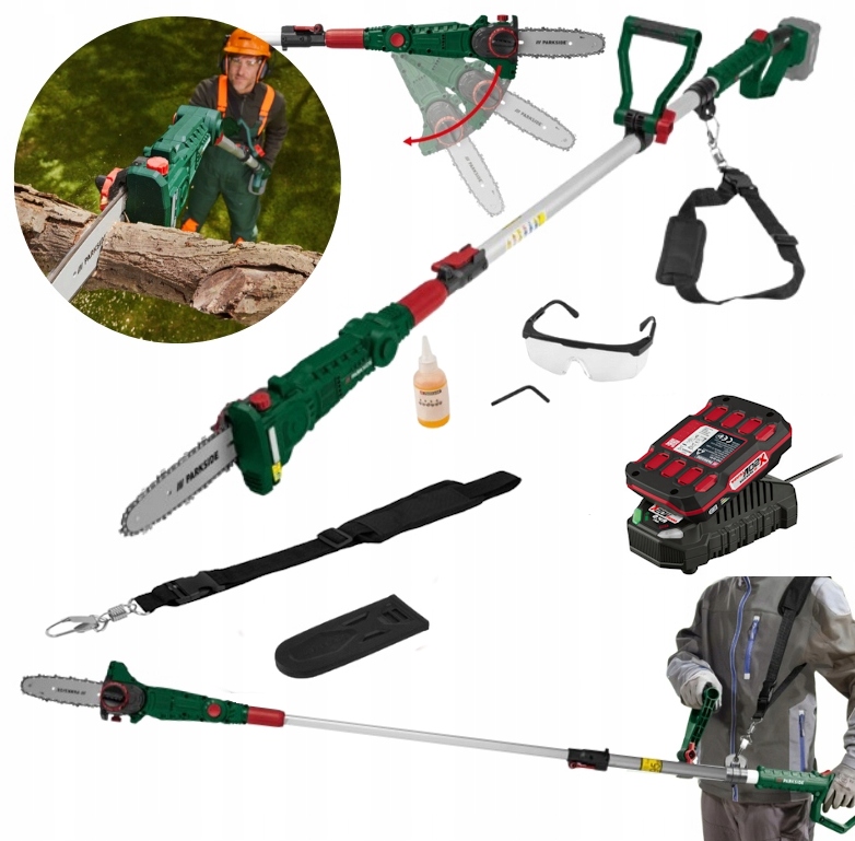 Pilarka Piła Podkrzesywarka teleskopowa gałęzi 20V akumulator ładowarka