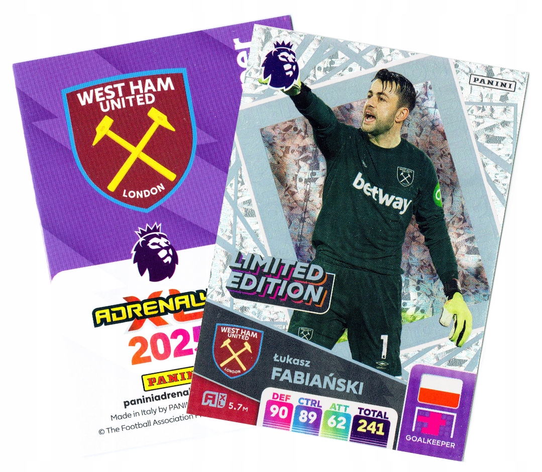 Panini Premier League 2025 Limited Edition West Ham Fabiański