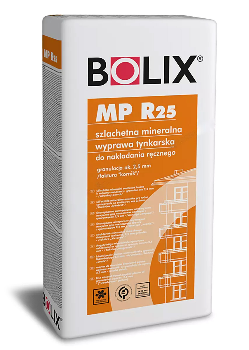 biały Tynk mineralny Bolix Mp R25 25 kg 2,5 mm dekoracyjny ochronny