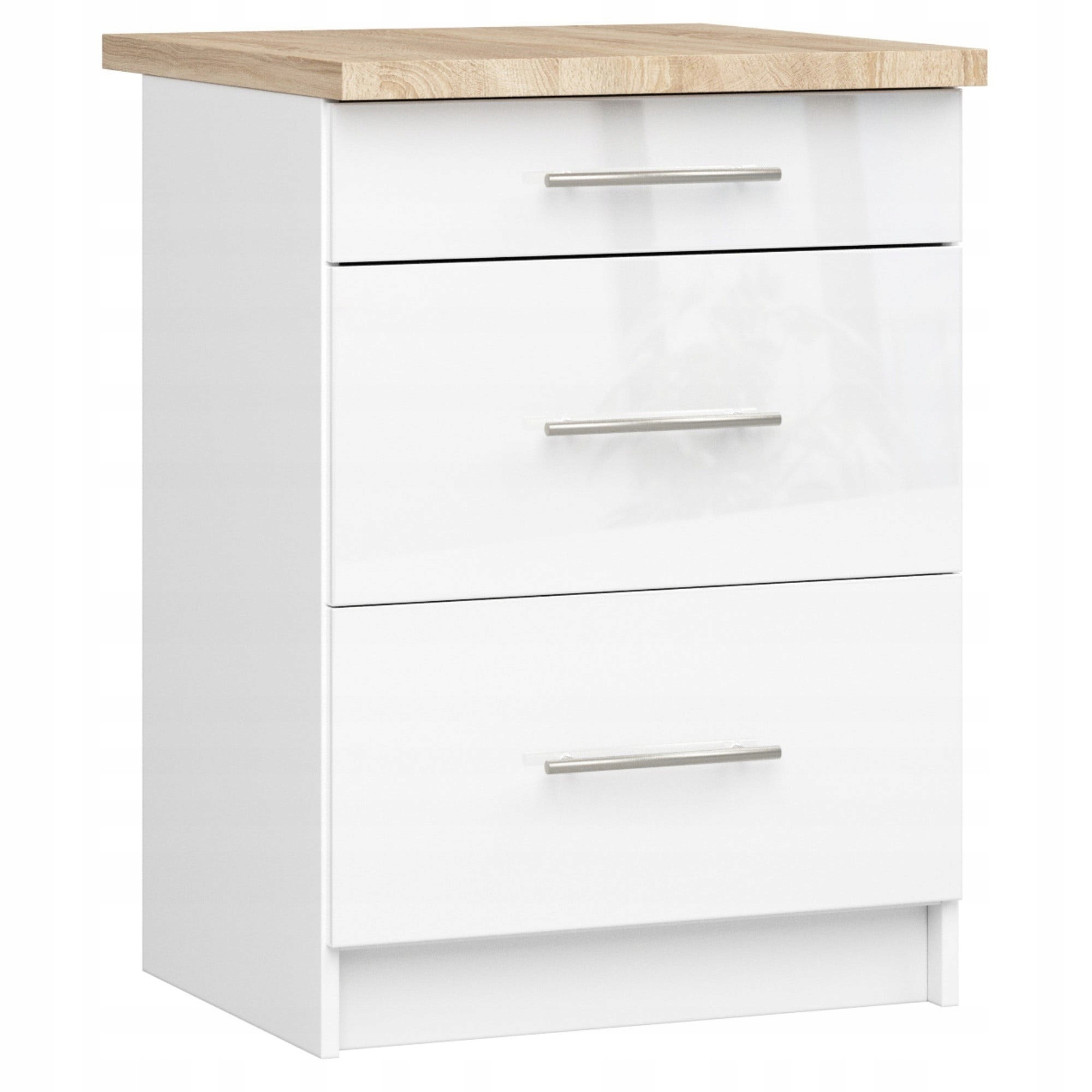 Szafka kuchenna Oliwia S 60 cm 3S biały/biały połysk/dąb sonoma