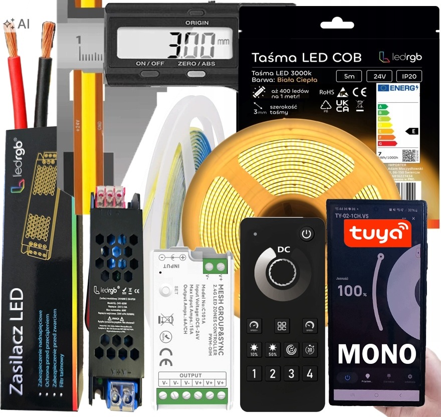 Sada Led Neonové pásky Cob 24V 5m 3000K Bílá Bt Ultra Tenká 3MM Zóna