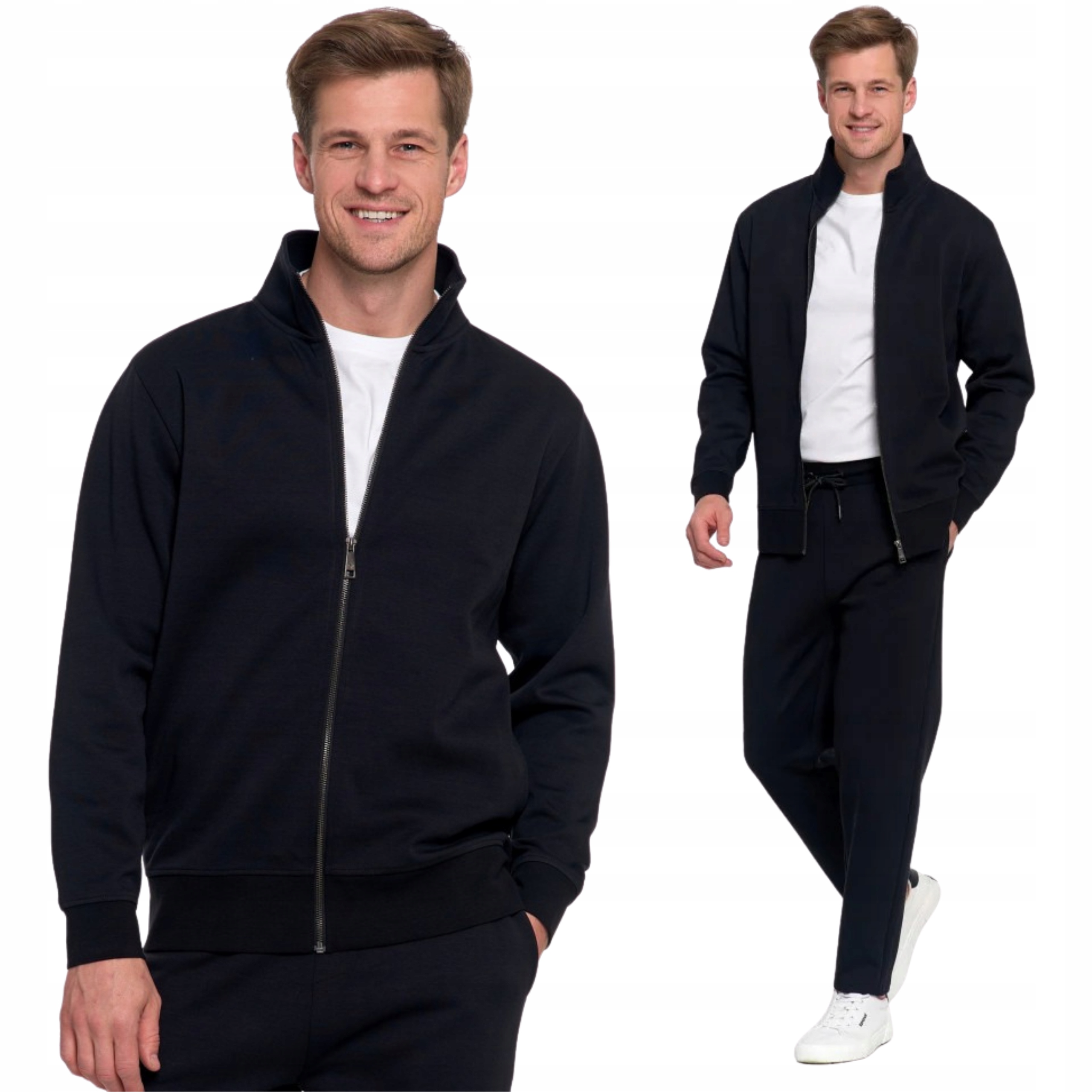 Bluza Męska Rozpinana Ze Stójką Modna Bawełniana Czarna Moraj XXL