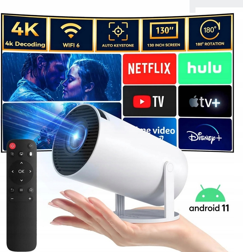 WIFI ANDROID PROJEKTORS PĀRNĒSĀJAMS ROTĀCIJAS VIEDAIS 4K BT 5.0 SKAĻRUNIS