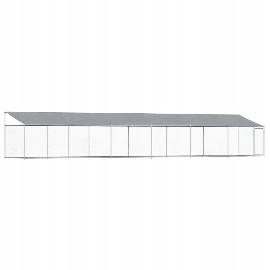 Levně Klec pro psy se střechou a dvířky šedá 12x2x2m pozinkovaná ocel