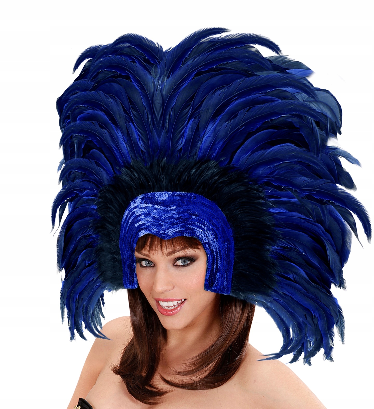 Brazilská čelenka z peří Rio modrá