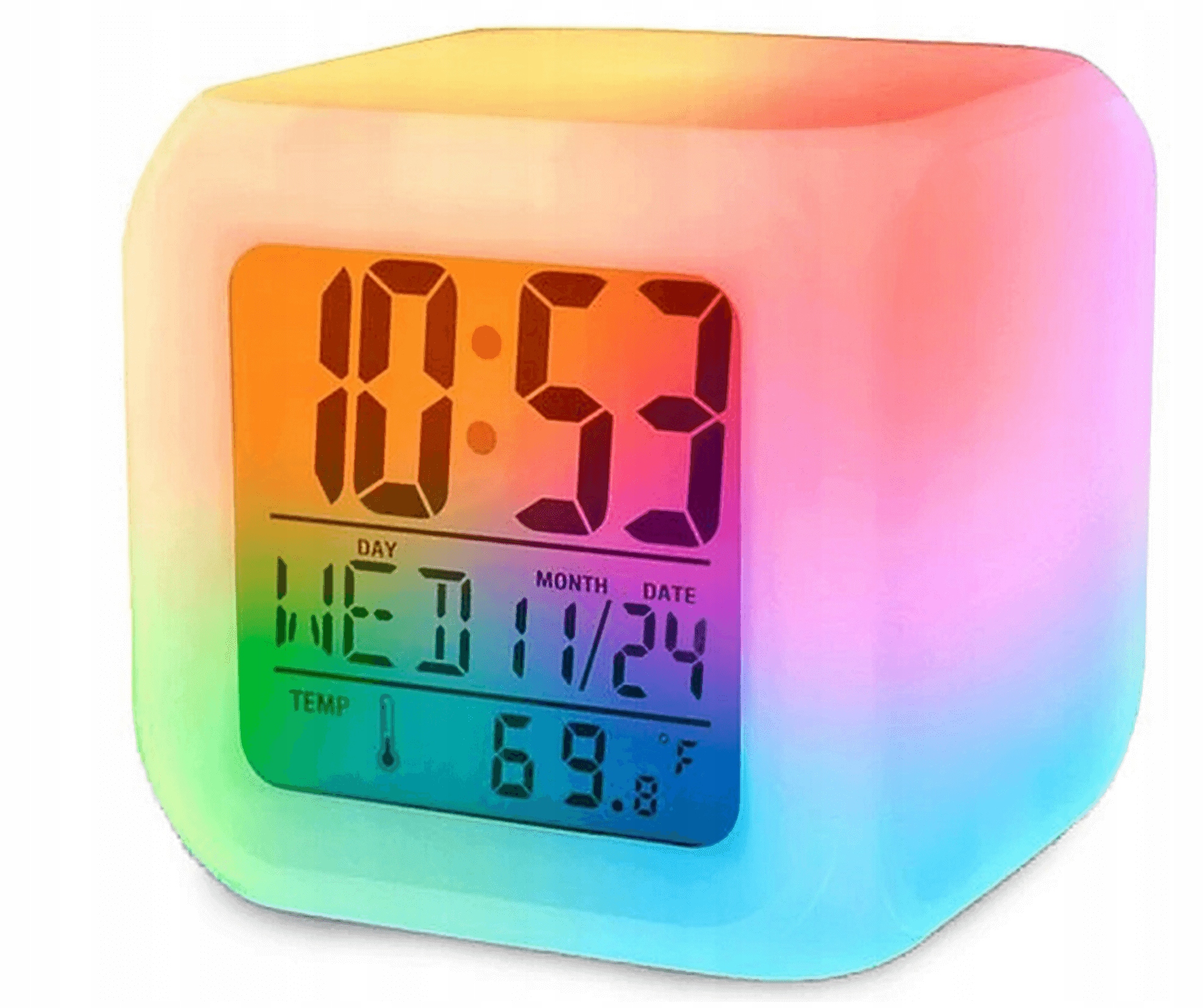 BUDZIK ZEGAREK TERMOMETR ŚWIECĄCY KAMELEON LED Kolor biały