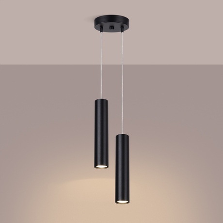 Minimalistická dvojitá závesná lampa Lagos, vertikálna, čierna; obývacia izba, kancelária