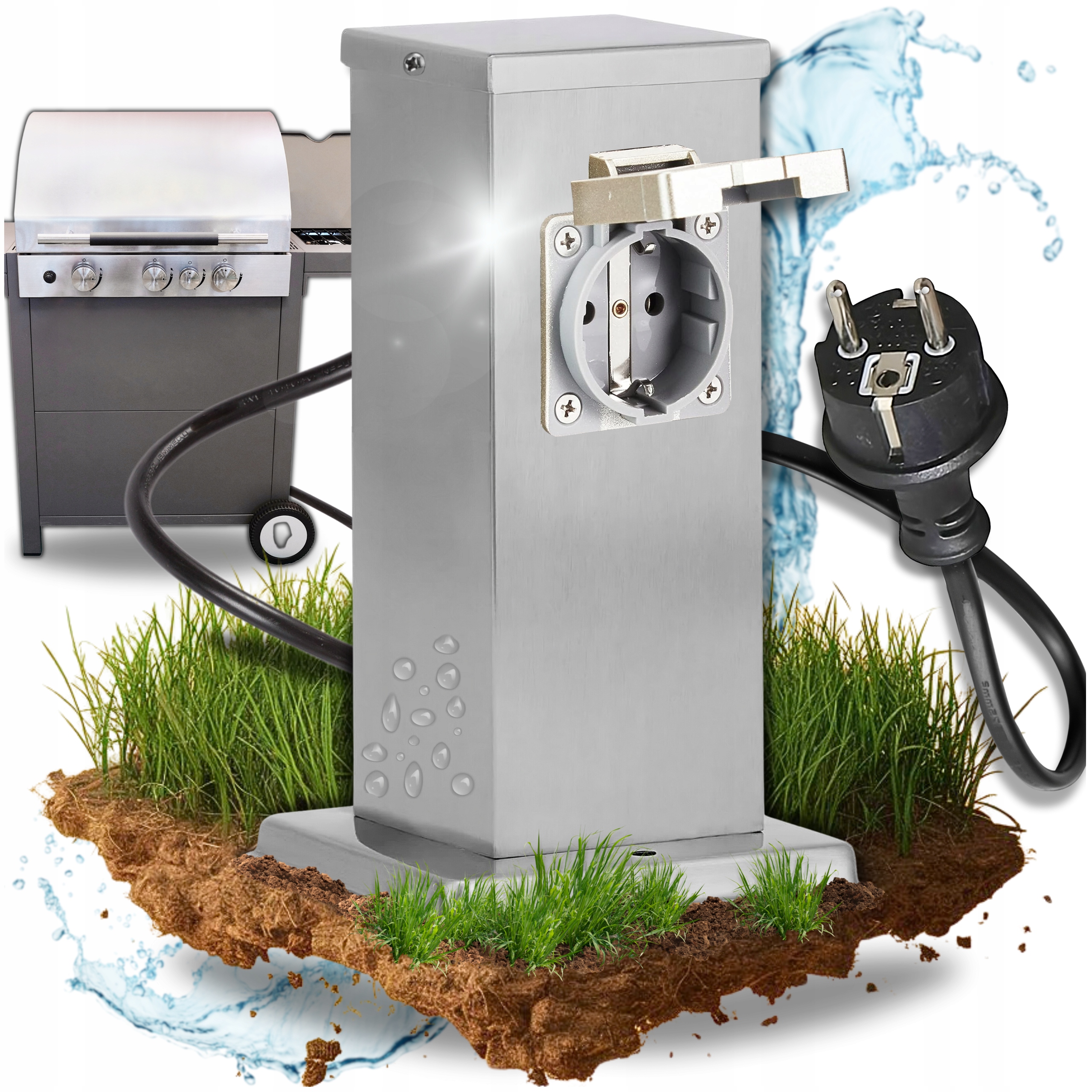 Elektryczny Słupek Ogrodowy Zasilający 2 Gniazda Obciążenie Do 3600W