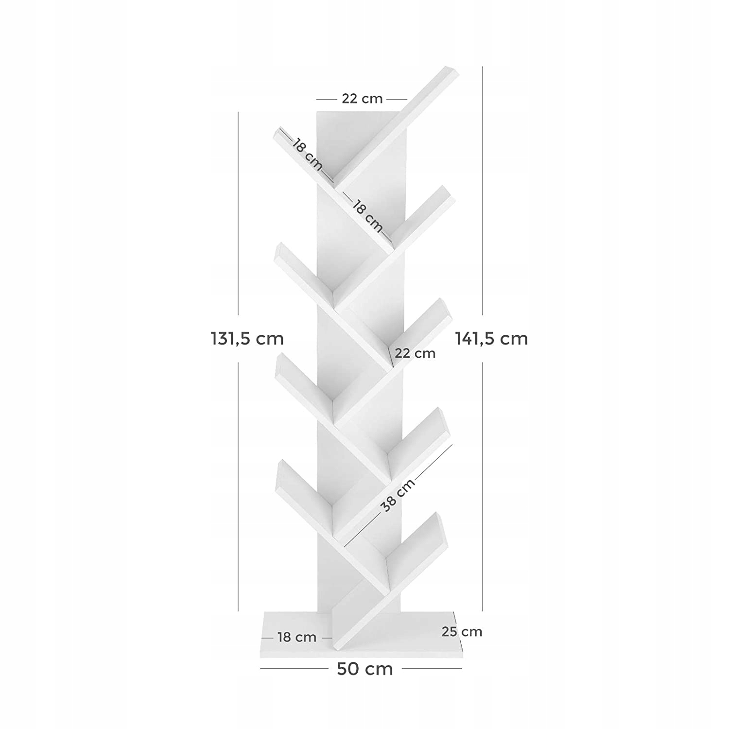 REGAŁ na książki w kształcie drzewka BIAŁY Głębokość mebla 25 cm