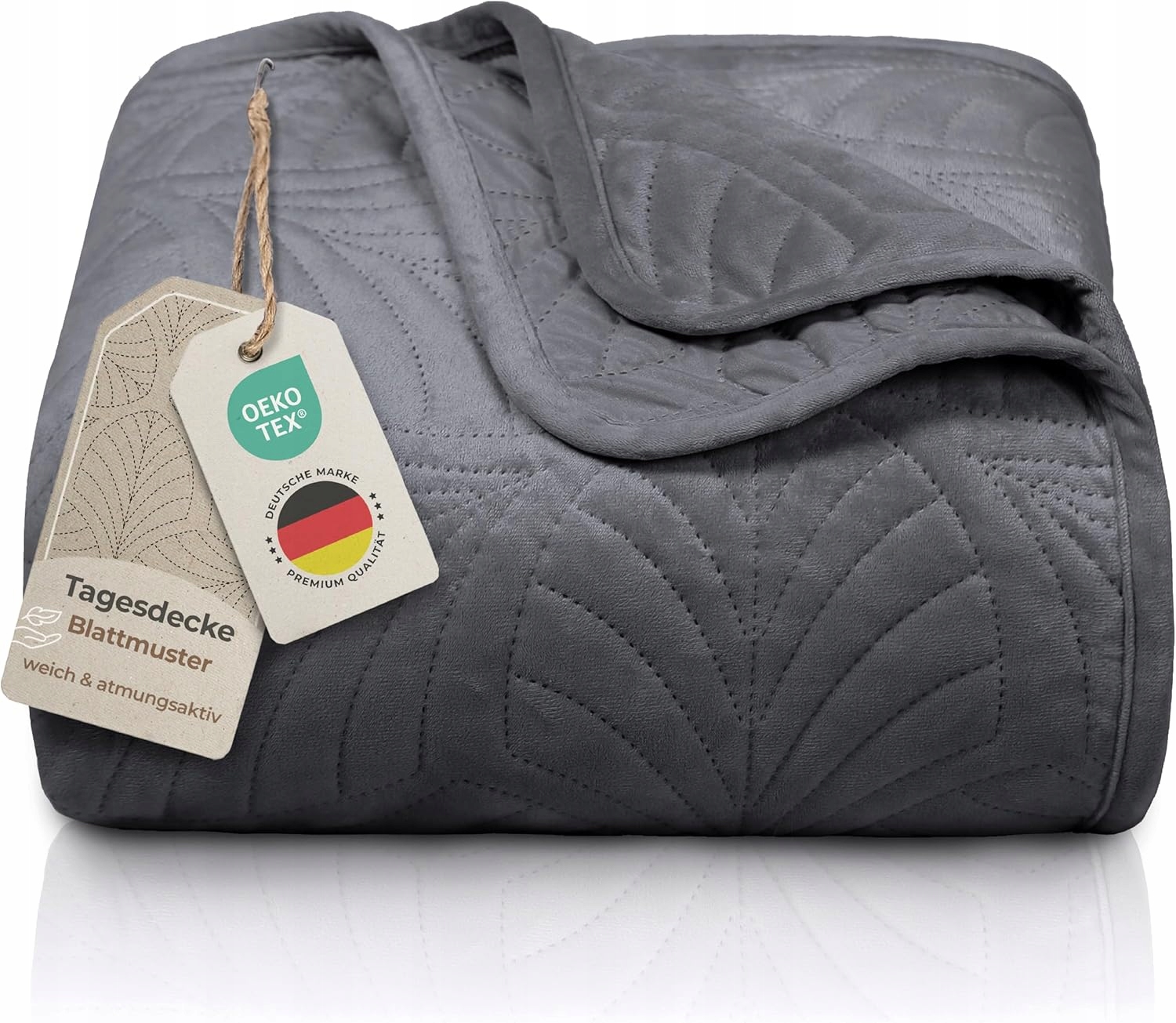 Přikrývka Na Postel 200 x 220 CM Sametová Prošívaná Vzor Listů Premium Quality