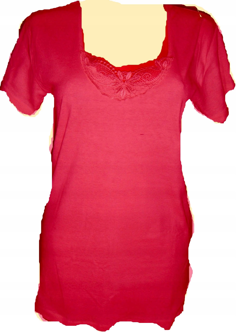 PODKOSZULEK DAMSKI CZERWONY BAWEŁNA 100% KORONKA T-SHIRT krótki rękaw r.3XL